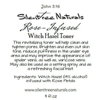 Rose-Infused Witch Hazel Toner - 2 fl oz, 4 fl oz, Natural Skincare, Setting Spray, Natural Astringent, Acne, Spider Veins