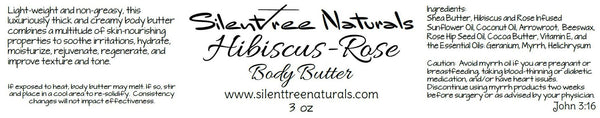 Hibiscus-Rose Body Butter, Natural Skincare - Nourish, Hydrate, Moisturizing, Emollient