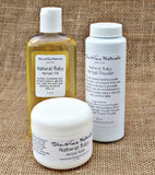 Natural Baby Herbal Oil, Salve and Powder Set - 4 fl oz Baby Oil-2 oz Salve - 2.5 oz Baby Powder, Baby Shower Gift